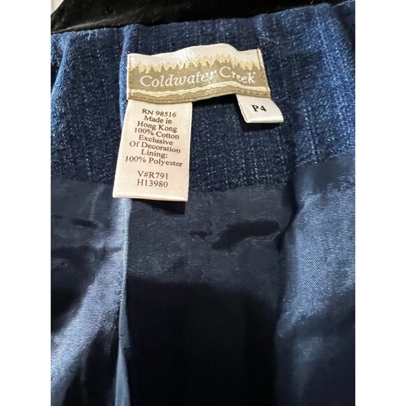 Coldwater Creek Vintage Velvet Embroidered Denim Blazer Sz 4 Petite Blue Black - Picture 4 of 14